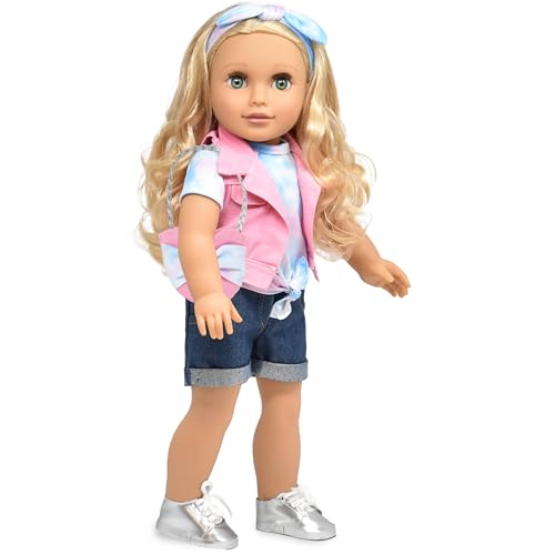 Muñeca Emily 18 pulgadas con cabello rubio y ropa miniatura 1