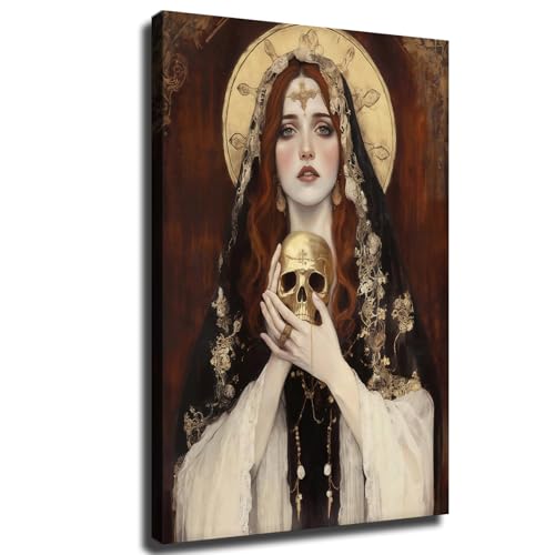 Mary Magdalene Wall Art, Catholic Icon Religious Wall Decor, Modern Christian Gothic Framed Posters for Home Bedroom Ready To Hang (Framed,08 * 12inch)