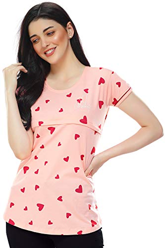 Image of ZEYO Women's Regular Fit Cotton Maternity Heart Printed Feeding Top 5345