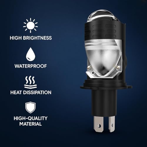 Image of Ohito Projector Lens h4 LED Headlight Bulb 50W White Light with Red Devil Eye, Waterproof, Heat Dissipation, Universal Fit for Car Bike Truck Van, High Brightness (Pack of 1)