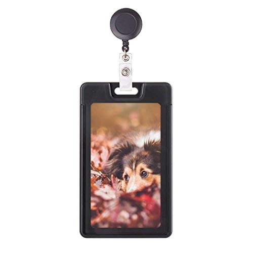 Porte-badge rétractable chien et motif feuille pour cartes d'identité