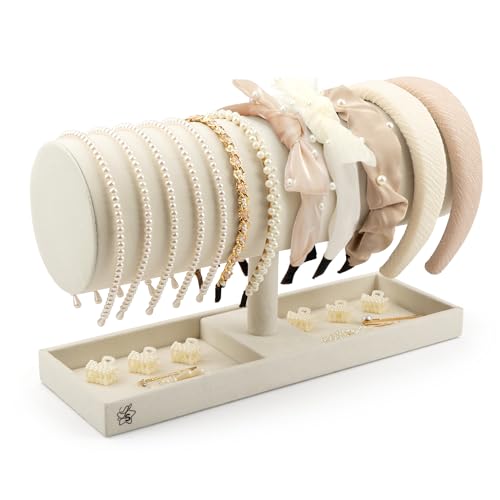 LS Lulu & Summer Headband Holder Organizer - Storage Stand Display Rack for Headbands Hairband Disney Ear Tiara and Hair Accessories in Women and Girls Room (Cream/Off White)