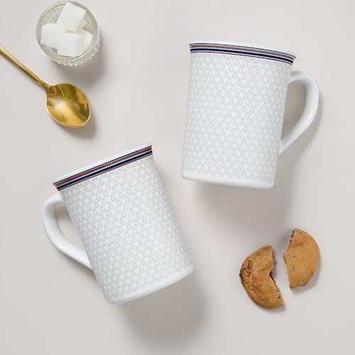 Image of Larah by BOROSIL 350ml x 2pc Opalware Starlight Tea /Coffee Mug Set, Microwave & Dishwasher Safe Embossed Design Crockery Ideal for Daily Use & Gifting