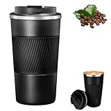 Copo Térmico Inox 500ml Coffee Mugs Café Chá Sucos Bebidas Quentes e Frias com Tampa e Parede Dupla (Preto)