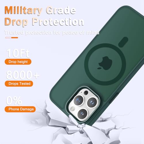 Image of YENAPOON for iPhone 12 Pro Max Case, Matte Magnetic Phone Case, Dark Green | Fit for Magsafe, Screen Protector Included, Translucent Frosted Slim Shockproof Protective Cover