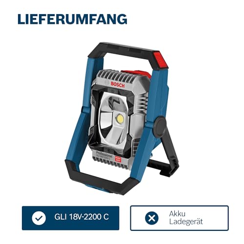 Bosch Professional 18V System GLI 18V-2200 C Cordless LED Construction site floodlight (max. Brightness 2200 Lumen, Connect Ready, excluding Batteries and Charger, in Carton)