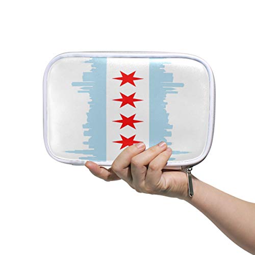 Federmäppchen, Motiv: City Chicago-Flagge, für Schule, Stifte, Blau/Rot mit Sternen für Frauen Cover