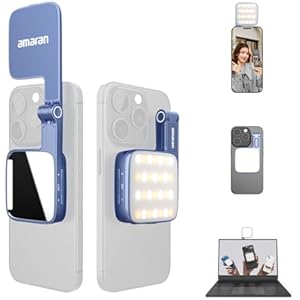 amaran Go Mini Phone Light, Magnetic LED with Dual Mirror Light, Adjustable 2700K-6500K CCT, 10 Lighting Effects, USB-C Fast Charging, Soft & Accurate Lighting for Mobile Creators (Blue)