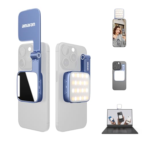 amaran Go Mini Phone Light, Magnetic LED with Dual Mirror Light, Adjustable 2700K-6500K CCT, 10 Lighting Effects, USB-C Fast Charging, Soft & Accurate