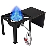 70K BTU Outdoor Propane Burner - Heavy-Duty Propane Stove with Adjustable 0-20 PSI Regulator & 4ft Stainless Hose - Stable Steel Frame & Detachable Side Table for Camping, Turkey Frying, Seafood Boils