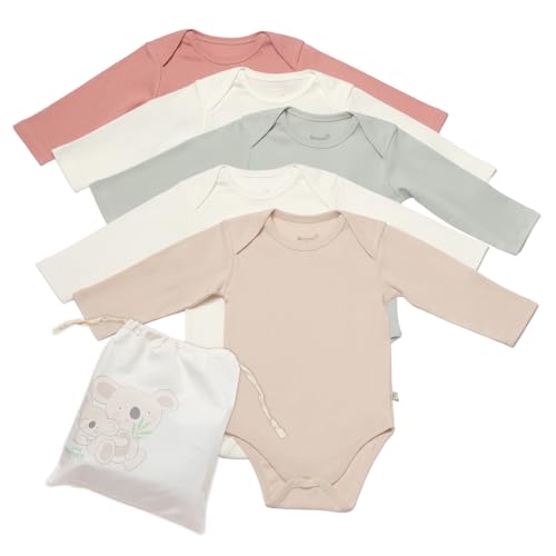 biorganic Baby-Body langarm - Baby Bodysuits aus Bio-Baumwolle - Body Baby Mädchen und Junge - 5er Pack Bodys Baby mit Druckknöpfen - Langarmbody dehnbarer Ausschnitt - Multicolored