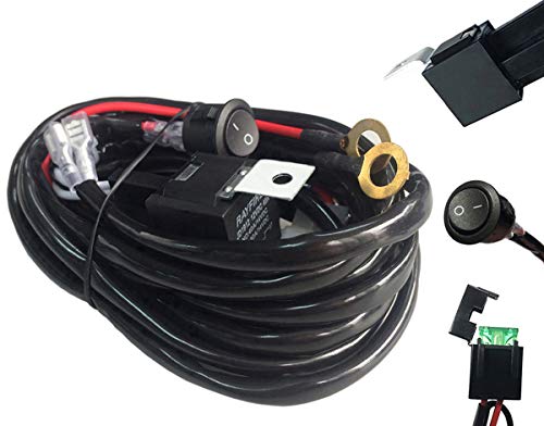 AutoSonic LED Wiring Harness Heavy Duty Gauge Wire kit for LED Light Bar Work Light, 12V 40A Relay, Fuse and On-Off Switch Button Included