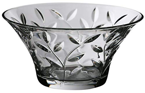 24.5cm Round Clear Crystal Glass Dessert/Fruit Bowl | 12cm Tall Dishwasher Safe Serving Dish, Dining Table Centrepiece | 2.6L Large Decorative Floral Pattern Trifle Bowl for Salads & Desserts