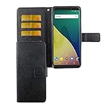 König Design Handyhülle Kompatibel mit Wiko View XL Handytasche Schutzhülle Tasche Flip Hülle mit Kreditkartenfächern - Onyx Schwarz