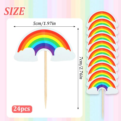 Comnico 580984_1_9PGFJZRT 24 Pcs Rainbow Cupcake Toppers Theme Party Cake Decorations Diy Cake Picks Insert Toppers Cute Dessert Decorating Supplies thumb #1