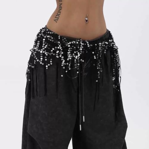 Belly Dance Hip Scarf for Women - Sequins Fringe Scarf Dance Waist Chain, Jazz Hiphop Dance Belt Triangle Belt4