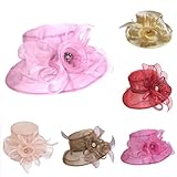 Generic Church Hats for Women 2024 Elegant, Womens Kentucky Church Dress Derby Wedding Floral Tea Party Hat Sun Hats (A-Red, One Size)