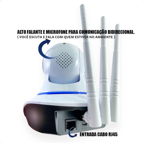 Câmera 3 Antenas Ip 1080p Full HD Wifi 360 Wifi Visão Noturna Audio Wireless Robô