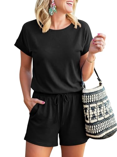 ANRABESS Rompers for Women Summer 2026 Casual Dressy One Piece Tshirt Short Pants Jumpsuit Beach Vacation Outfit Clothes A233-hei-M Black