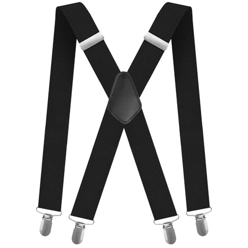 CNMTCCO Hosenträger Herren, 3,5cm Extra Stark 4 Metall Clips, Hosenträger Anti-Rutsch-Schnalle und Elastische, Geeignet für Männer und Mädchen, X-Förmig