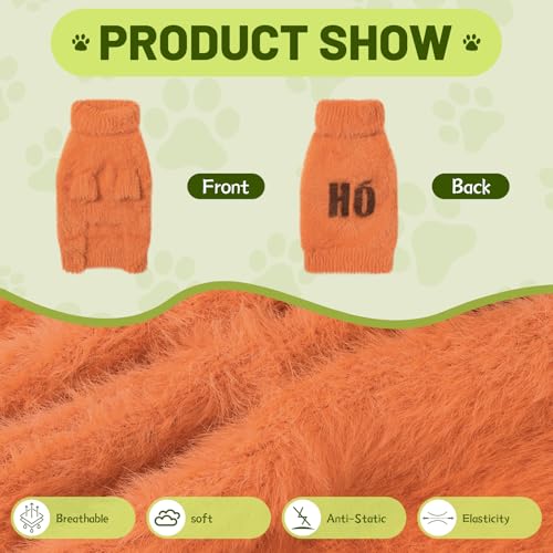 Image of Small Dog Furry Pullover Sweater, Classic Turtleneck Dog Clothes for Cold Weather Cute Warm Pet Clothes for Chihuahua, Bulldog, Dachshund, Pug Orange Small