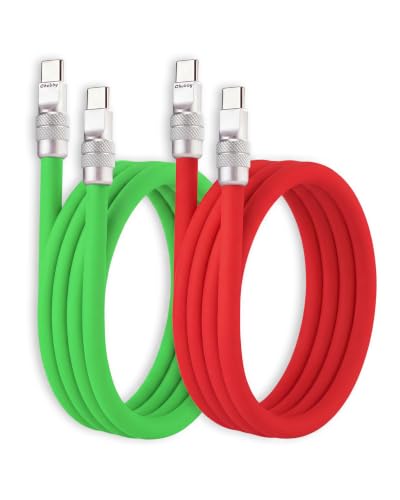 Image of chubbycable 240W Silicone USB C to C Cable, 2 Pack, Green+Red, 16.4FT | Couple Color Matching, 6mm Extra Thick, 45,000+ Bend Tested, 480Mbps Data Transfer, E-Marker Safety Chip, Tangle-Free