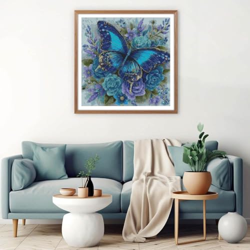 Image of Butterfly and Flowers Cross Stitch Kits for Adults,11CT Stamped Cross Stitch Kits for Beginner,DIY Needlepoint Embroidery Patterns Kits Embroidery Patterns for Home Wall Decor 13.7x13.7 inches