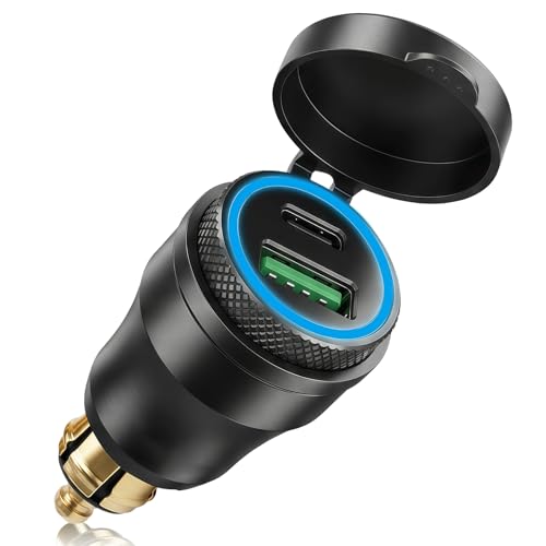 Chargeur USB Moto 12V-24V Aluminium Prise DIN Hella Etanche avec Allume Cigare USB C 30W PD & QC 3.0 Adaptateur Charge Rapide pour BMW Ducati Triumph...