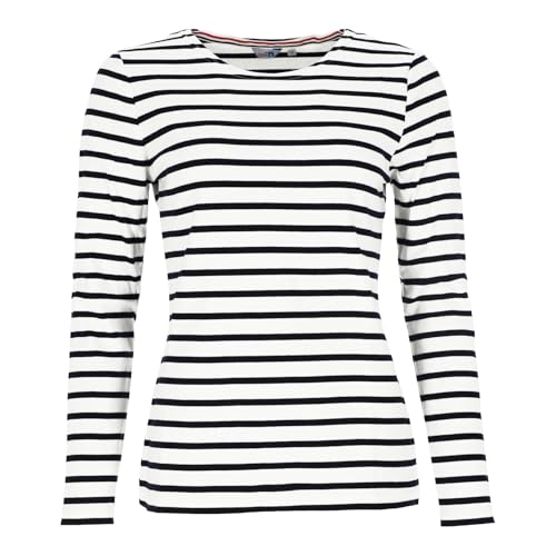 modAS Damen Shirt Streifenshirt 1/1-Arm - Ringelshirt Langarmshirt Damen Gestreift - Longsleeve Shirt mit Streifen aus Baumwolle in Weiß/Blau Größe 38