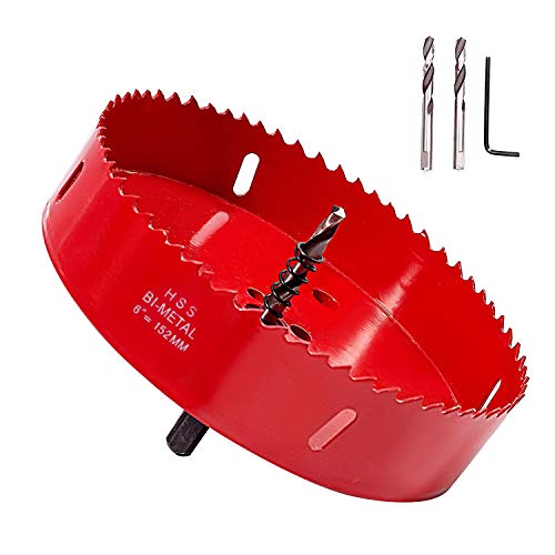 KINJOEK 6 Inches 152 mm HSS BI-METAL Hole Saw Heavy Duty Steel Cornhole Boards Hole Saw Blade Corn Hole Drilling Tool Drill Bit Saw for Cornhole Game, Red