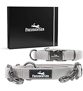 FREUDENTIER Hundeleine (2m) und Hundehalsband aus veganem Leder im Set, edle Geschenkbox, 3-Fach...