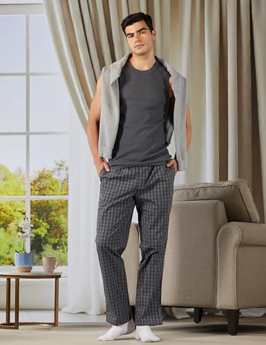 Image of Jockey 9009 Men Super Combed Cotton Woven Fabric Regular Fit Checkered Pyjama with Side Pockets