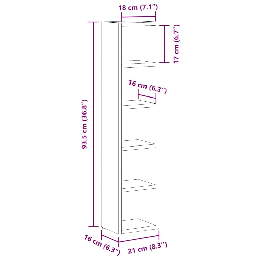 2 scaffali per CD, in legno grigio cemento, 21 x 16 x 93,5 cm, con 5 scomparti, per CD, DVD, Blu-ray, per soggiorno, camera da letto, ufficio
