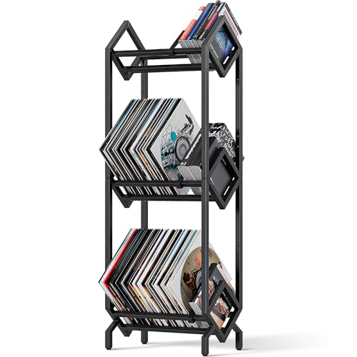 BOEASTER Vinyl Record Storage Rack, Record Holder 260-280 LP Storage Shelf Display Stand for Albums Books Magazines Files, Black Metal