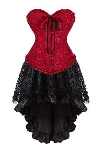 Jutrisujo Robe Corset Femme Bustier Jupe Sexy Dentelle Floral Guêpière Lingerie Grande Taille Burlesque Halloween Vin Rouge M
