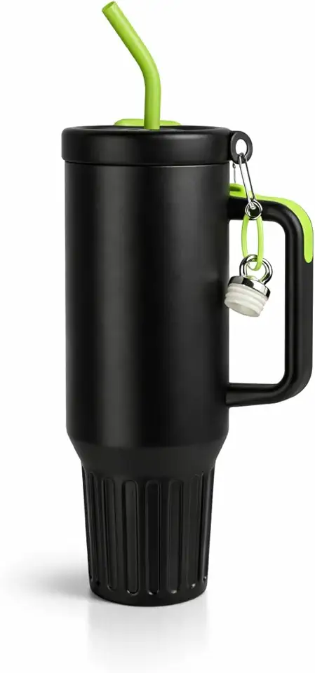 Copo Térmico Inox 1200ml com Canudo e Tampa Anti Vazamento, Parede Dupla, Mantém Gelado e Quente, Garrafa Térmica Grande com Alça, Compatível Porta Copos Carro