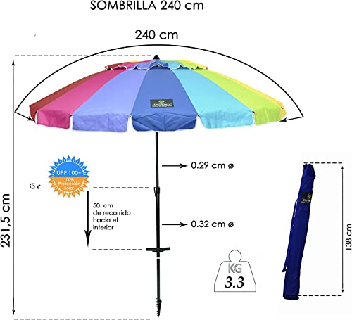 CREVICOSTA QUALITY MARK MARCAS DE CALIDAD - Sombrilla PRESTIGE 240 cm - con Espiral y manetas. 16 Varillas (Étnica)