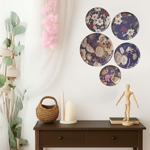 RITUALISTIC Oriental Blooms Iron Wall Art Plates – Set of 5 Decorative Plates | Floral & Nature-Inspired Metal Wall Decor | Elegant Wall Hanging for Living Room, Bedroom & Home Decor Accent