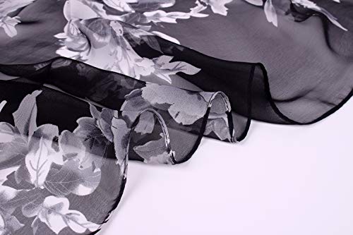 Women's 100% Chiffon Scarf Neck Fashionable Printing Country Style Lightweight Scarves For Ladies And Girls (Black) #TOP4