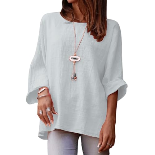 Women's Long Sleeve Tops Womens Casual Cotton Linen Lightweight 3/4