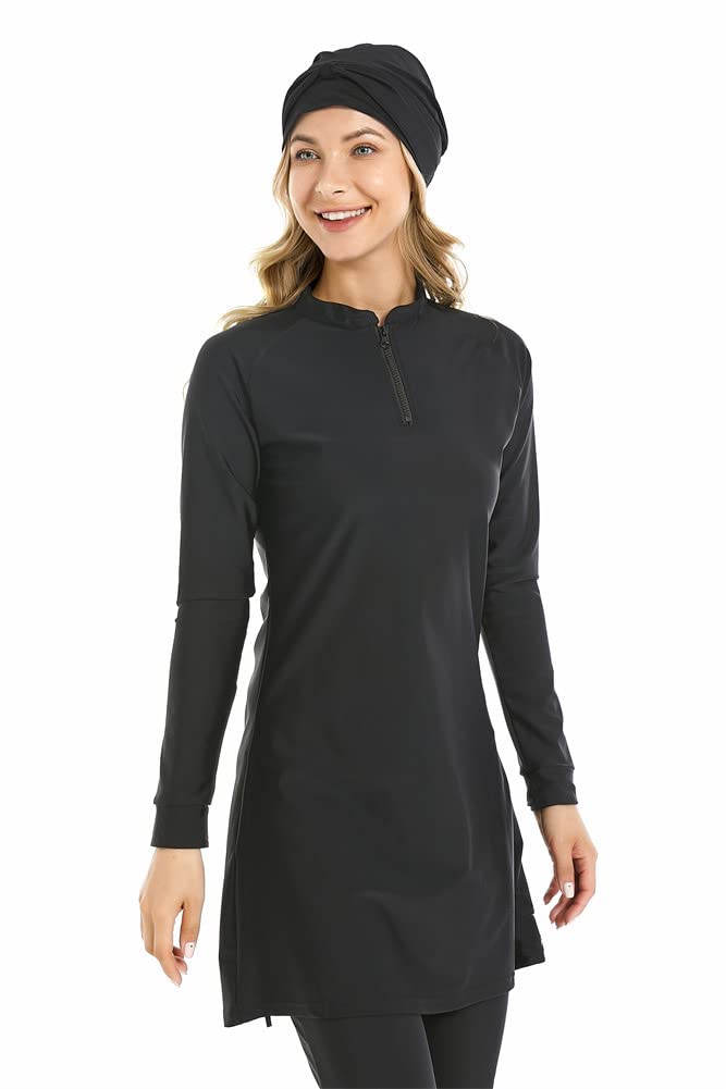 Costume da Bagno Musulmano Costume da Bagno Islamico 3 Pezzi Costume da Bagno a Maniche Lunghe Hijab Burkini a Copertura Totale