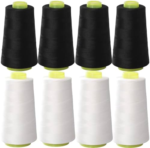 Black & White Sewing Thread, 8PCS 40S/2 3000 Yard Spool Serger Thread, All Purpose Polyester Thread Serger Thread Cones