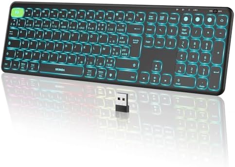 seenda Clavier sans Fil Rétro-éclairé 7 Couleurs, AZERTY Français, Clavier Multi-appareils avec USB et 2 Bluetooth, Silencieux, Rechargeable pour Apple MacOS, Linux, iOS, Android, Windows PC
