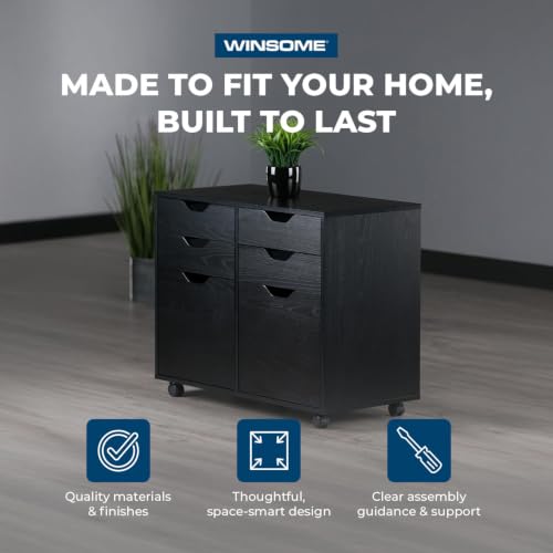 Image of Winsome Halifax Mobile Storage Cabinet with 2 Doors & 4 Drawers, Black