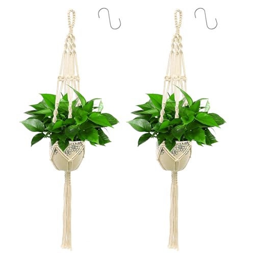 Apstaqeoo 2PCS Hanging Planters Baskets, Cotton Rope Macrame Plant Hanger Wall Hanging Plant Holder Flower Pot Holder with 2 S Shaped Hooks for Indoor Outdoor Garden Balcony Home Decor 105CM (Style 1)