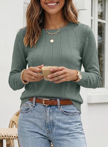 Image of SHEWIN Womens Sweaters 2026 Casual Crewneck Long Sleeve Lightweight Knit Pullover Sweater Tops Fall Clothes