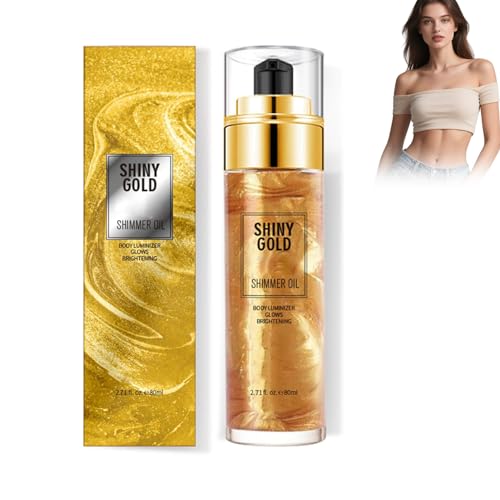 Aceite de brillo corporal per Il Corpo Illuminante per Il Viso Luminizer Corpo Highlighter Oli Brillanti Olio Glitter Shimmer Impermeabile Duraturo Idratante Liquido Luminizer(Flash Gold)