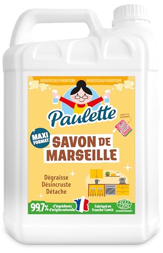 Paulette - Savon de Marseille Authentique - Dégraissant Ménager Surpuissant au Bicarbonate, Multi-Surfaces Ecocert - Fabriqué en France - 5 L