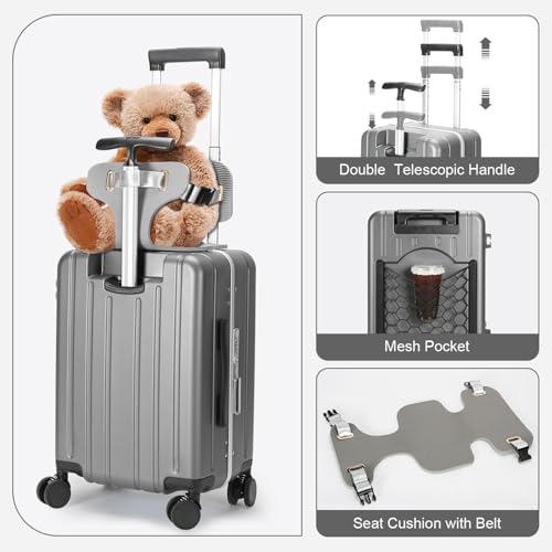 MRPLUM Carry On Luggage Double Handle Suitcase with Net Pocket,Hard Shell Spinner Wheels Luggage with TSA Lock&Seat Belt,20 inch,Grey3