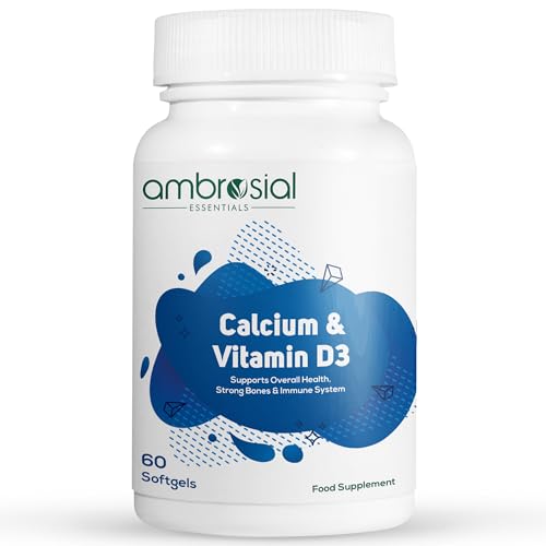Ambrosial Calcium & Vitamin D Supplement, High Potency, High Strength Calcium, Vitamin D3, Gluten Free, Supports Bone Health, Muscles & Teeth, Pack of 1-60 Softgels